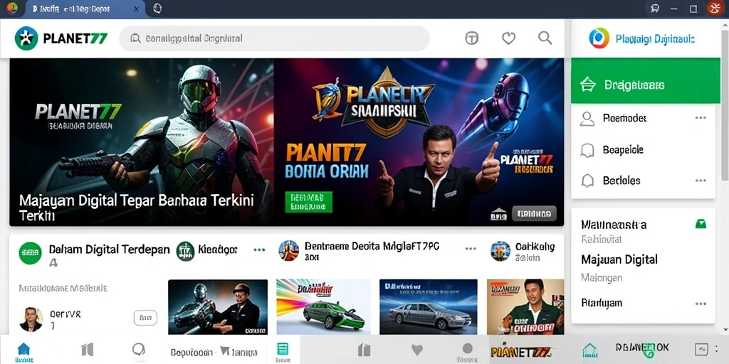 Tampilan antarmuka utama aplikasi PLANET77 yang menarik dan informatif.