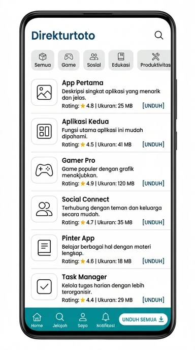 Tampilan katalog aplikasi direkturtoto